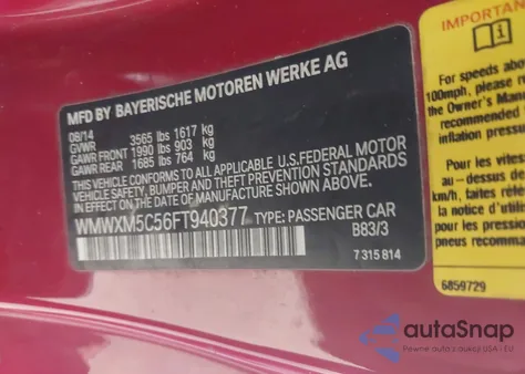 2015 Mini Hardtop Cooper z USA, uszkodzony, nr VIN WMWXM5C56FT940377